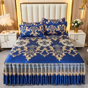 Summer Anne’s Jacquard Ice Silk Three Piece Set Bed Skirt Sheet Set