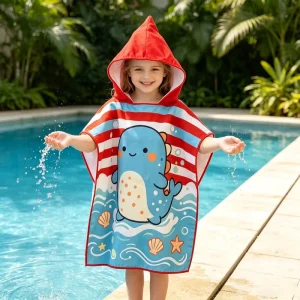 Summer Children Hooded Towel Poncho Custom Tropical Printed Quick Dry Beach Surf Soft Comfortable Kids Swimming Bath Towel
