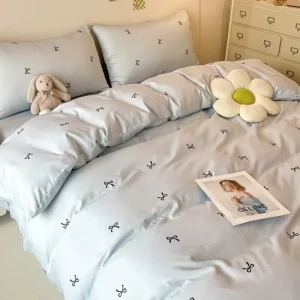 Summer Cool Ice Silk Bed Sheet Set Plants Flowers Design Light Luxury High End Bedding Set
