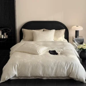 Summer Cool Lyocell Bed Linen White Jacquard 4 Pcs Home Textiles 4 Pieces Duvet Cover Bedding Set