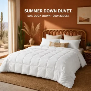 Summer Cooling 50% Duck Down Feather Comforter Box Stitched Cotton Downproof Breathable Duvet Insert OEM