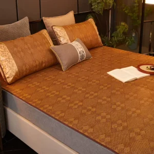 Summer Cooling Rattan Mat Breathable Non Slip Foldable Washable Eco Friendly Bed Mat with Matching Pillow Covers Custom Sizes