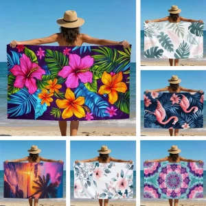 Summer Floral Fruit Flip Flop Print Microfiber Sand Free Beach Towel Quick Dry Vacation Large Travel Pool Bath Towel