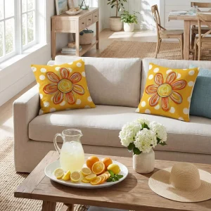 Summer Floral Printed Polyester Throw Pillow Covers 18×18 Inch Polka Dots Home Decor
