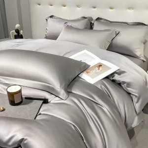 Summer High-grade Lanjing Four-piece Set Cool Ice Silk Naked Sleeping Bed Sheet Quilt Cover Home Decoration Bedding
