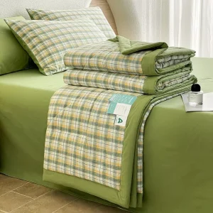 Summer Modern Plant Pattern Polyester Filled Washed Cotton Comforter Bed Sheet Set