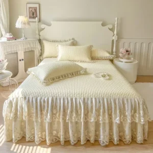 Summer Princess Style Lace Fitted Sheet Bed Skirt Two-in-one Mat Three-piece Set
