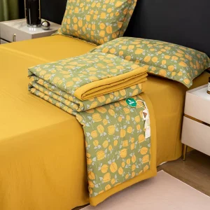 Summer Quilt Bedding Set Class A Certified Double Layer Wash Cotton 5% Soybean + 95% Polyester Filled Ice Silk Thin Comforter