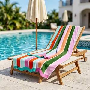 Summer Stripe Jacquard Cotton Beach Towels Quick Dry Pool Towels with OEM Custom Logo Service
