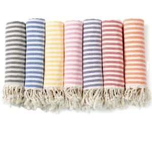 Summer Striped Turkish Tassel Cotton Beach Towel Yarn-Dyed Embroidery-Ready Sand-Resistant Absorbent Quick-Drying