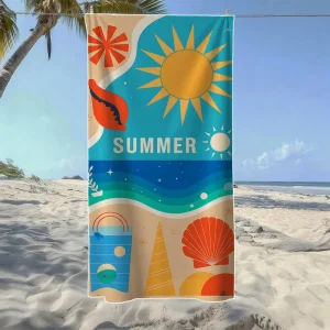 Summer Sunshine Polyester Beach Towel Oversized Quick Dry Lightweight Sand Free Digital Print for Travel Swimming Pool Camping