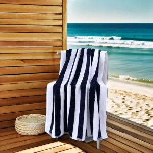 Summer Vacation Striped Cotton Black White Bath Towel Sheet Surfing Swimming Pool Large Size Supporting Personalized Custom