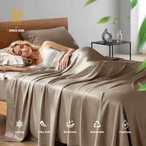 Summer Woven Queen Size 100% Organic Viscose Derived From Bamboo Bed Sheet Set Luxuriously Soft & Cooling