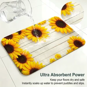 Sunflower Bath Mat Ultra Absorbent Non Slip Rug Floral Bathroom Floor Decor Quick Dry Water Soaking Mat Luxury Hotel Novelty