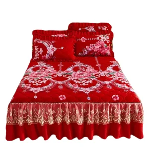 Sunny Textile Autumn Winter Quilted Crystal Velvet Bed Skirt Princess Style Lace Thickened Non slip Bedspread