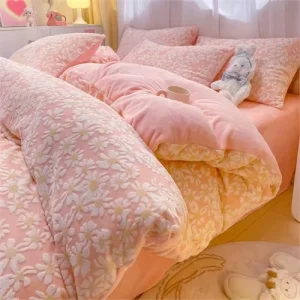 Sunny Textile Comfortable Warm Duvet Cover Three dimensional Carved Milk Velvet Single Piece Bedding Set 4PCS Set