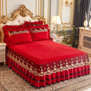 Sunny Textile Crystal Velvet Quilted Lace Bed Skirt