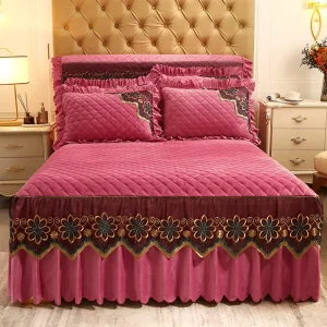 Sunny Textile Lace Crystal Velvet Bed Skirt Bed Cover Bedspread