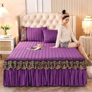 Sunny Textile New Lace Three-piece Set Bed Skirts Thickened Cotton Bed Skirt