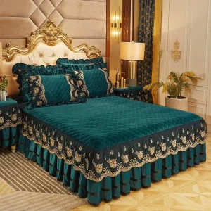 Sunny Textile Princess Style Lace Thickened Non-slip Bedspread Autumn Winter Quilted Crystal Velvet Bed Skirt