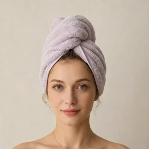 Super Absorbent 100% Cotton Hair Towel Wrap Quick Dry Luxury Hair Drying Cap Turban for Curly Thick Hair