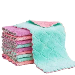 Super Absorbent Double Layer Microfiber Towel Coral Fleece Dishcloths for Kitchen Cleaning Non Stick Oil Scouring Rag Woven