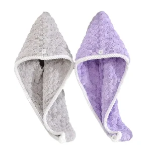 Super Absorbent Microfiber Hair Drying Towel for Women Hair Towel Wrap Turban Drying Wrapped Bath Cap Head Towel with Buttons