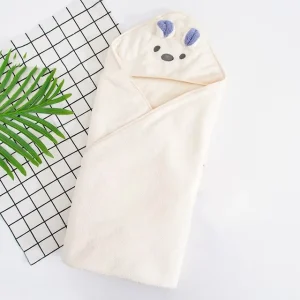 Super Absorbent Quick-Dry Hooded Bath Towel for Kids Soft Polyester Ears Animal Print for Bathroom Bedroom Use Babies Toddlers