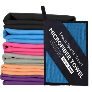 Super Absorbent Quick Dry Microfiber Towel Sand Free Compact Bag Solid Color Machine Washable Custom Logo All Season Beach