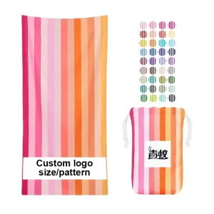 Super Absorbent Quick Drying Sand Free Printed Logo Pastel Microfiber Towels Custom Stripe Beach Towel