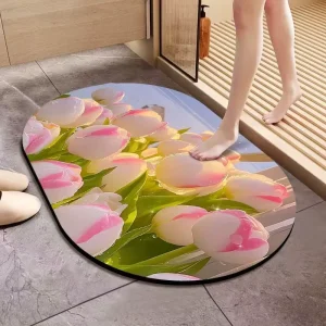 Super Absorbent Rubber Bath Mat Non Slip Floral Pattern Pet Friendly Cushioned 2.5mm Thick Rug for Home Hotel Office Use Made