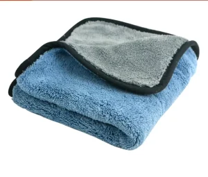 Super Absorbent Thick Microfiber Car Wash Towel with Coral Fleece Design Blue 300gsm for Car Detailing