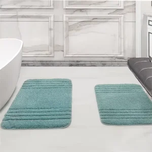 Super Absorbent Tufted Striped Modern Bath Door Mat Luxury Anti Slip Washable Plush Rug for Home & Hotel Use