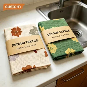 Super Absorbent Woven Microfiber Waffle Kitchen Towel Custom Printing 380gsm Custom Size Home