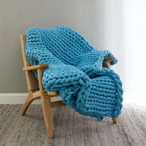 Super Blue Thick Knit Polyester Handmade Chunky Yarn Knitted Weighted Blanket