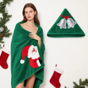 Super Comfortable Four Seasons Flannel Fleece Green Christmas Towel Blanket Custom Print Sublimation Home Use
