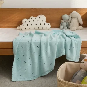 Super Cozy High Quality 100% Cotton Soild Knitted Throw Blanket for Toddler and Newborn Baby SYHBL