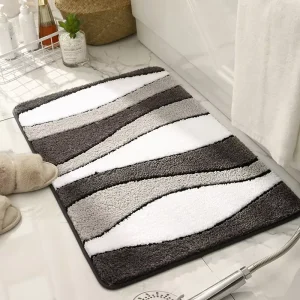 Super Cozy Modern Striped Shaggy Bathmat Water Proof Plush Door Rugs for Bathroom Machine Made High Pile Height