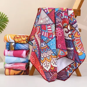 Super Dry Custom Design Printed Beach Towels with Lanyard Sand Free Large Microfiber Beach Towel
