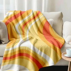 Super Fluzzy Orange Wave Geometry Printing Fleece Blanket Customized Home Bed Sofa Throw Office Nap Picnic Coral Fleece Blanket