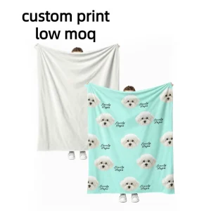 Super Soft 100% Polyester Anti-Static Knitted Pet Dog Cat Portrait Flannel Silky Throw Bed Travel Blanket Custom