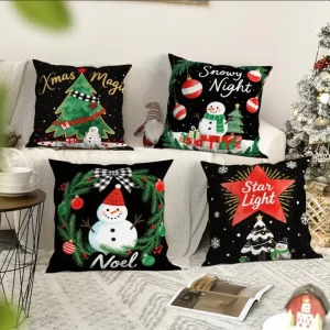 Super Soft Christmas Square Plush Pillowcase with Custom Print for Home & Hotel Holiday Decor Gifts