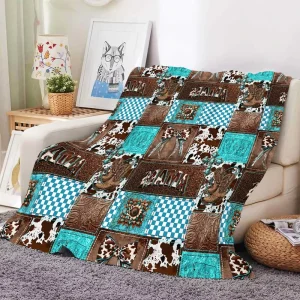 Super Soft Cozy Western Patchwork Fleece Fluffy Flannel Balnket Custom Logo Photo Digital Print Bed Sofa Quilt Throw Blankets
