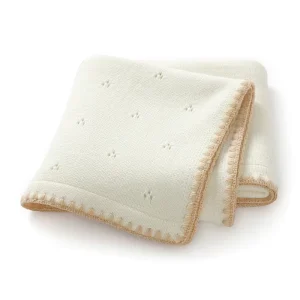 Super Soft Custom Shell Scallop Edge Carved Pattern Knitted Newborn Baby Blanket Breathable Swaddle Throw Blanket