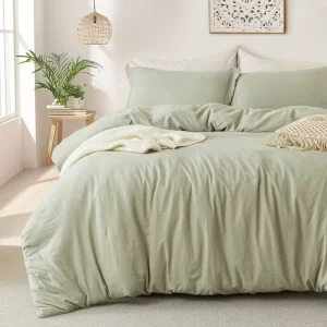 Super Soft Duvet Cover 100% Washed Microfiber Sage Comforter Cover Set 3 Pieces with Zipper Closure & Corner Ties