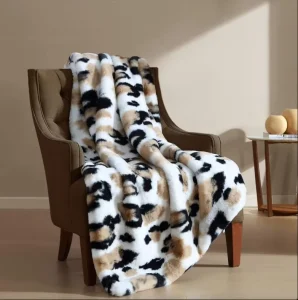 Super Soft Faux Rabbit Fur Throw Blanket Leopard Milk Print Fluffy Warm Blanket for Sofa Bed