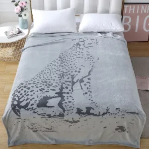 Super Soft Flannel Fleece Blanket Grey Back with Leopard Print Cut to Size Raschel for Home Sofa Bed Woven Technics