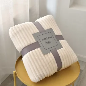 Super Soft Flannel Fleece Solid Color Design 100 Polyester Sofa Striped Throw Blanket Plush Blanket for Bed