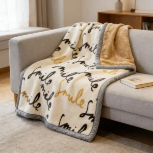 Super Soft Heavy Plush Warm Digital Printed Polyester Four Seasons Vintage Letter Smile Premium Eco-Friendly Raschel Bed Blanket