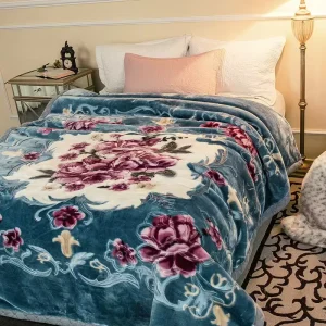 Super Soft Heavy Weight 100% Polyester 2 Ply King Size Winter Warm Embossed Printed Mink Raschel Blanket